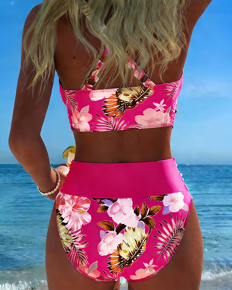 Maria | Bikini con fantasia floreale a contrasto e spacco