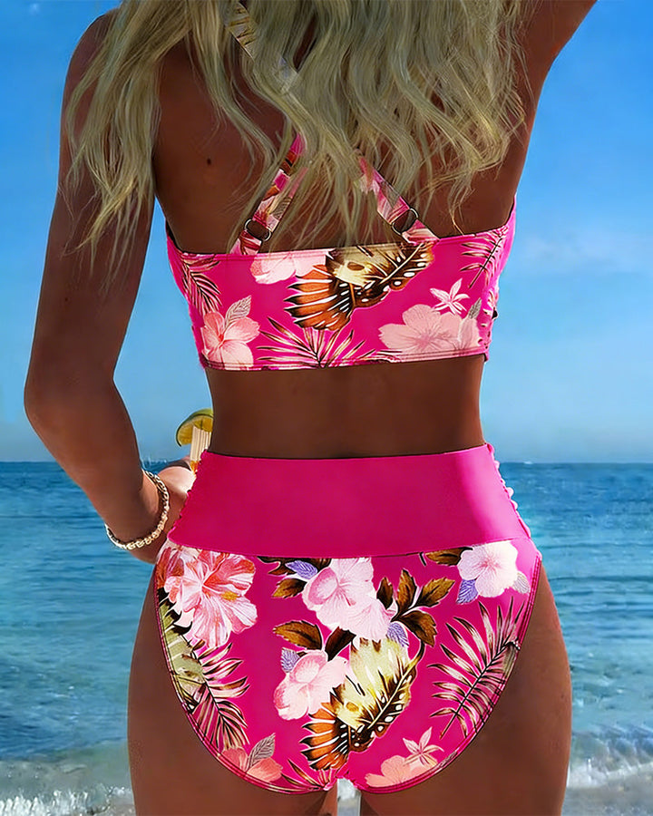 Maria | Bikini con fantasia floreale a contrasto e spacco