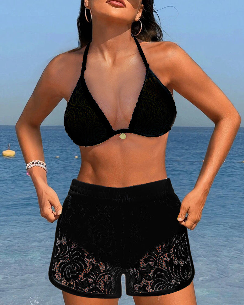 Elena | Bikini elegante a tinta unita con pizzo