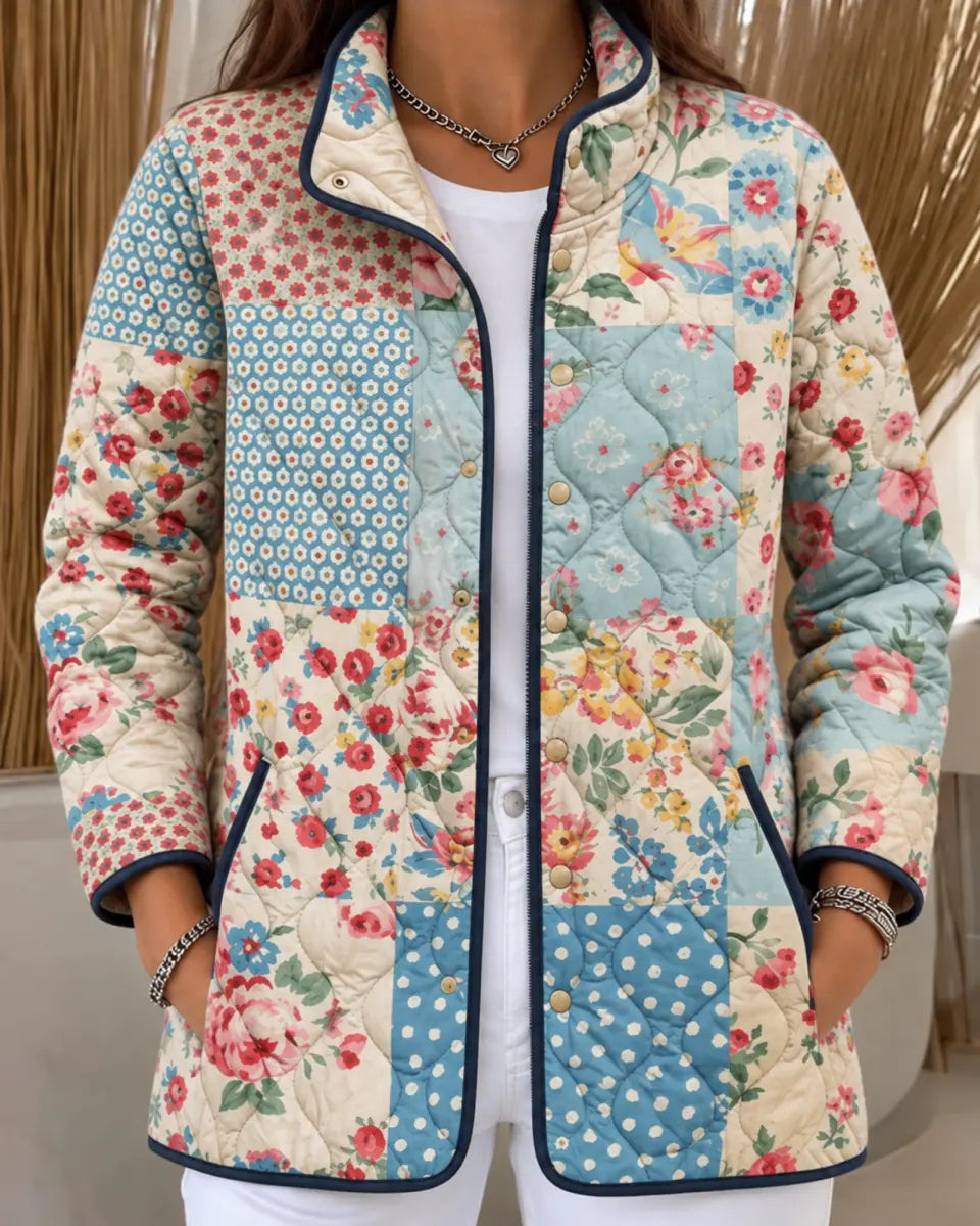Rosa | Giacca Trapuntata Patchwork a Fiori