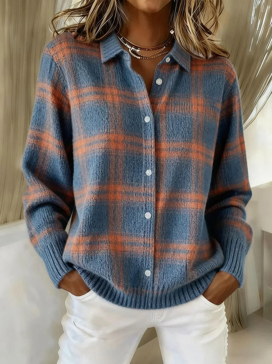 Zoe | Giacca camicia in maglia a quadri