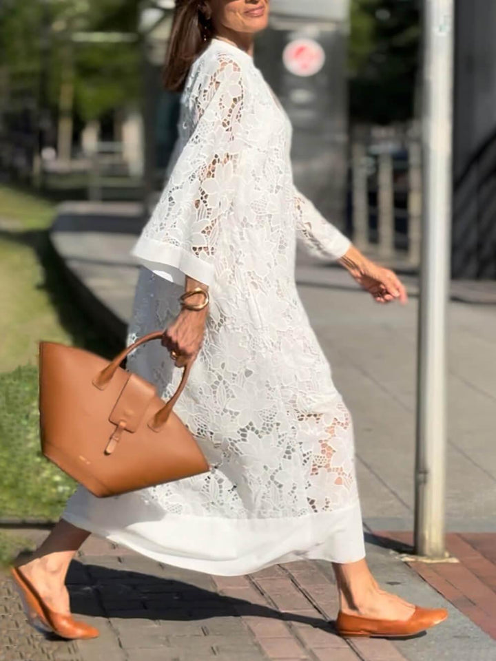 Maddalena | Abito midi floreale con scollo a V in stile glamour da spiaggia