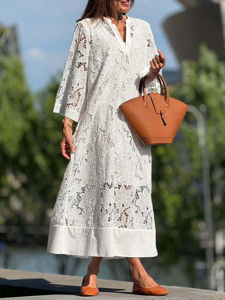Maddalena | Abito midi floreale con scollo a V in stile glamour da spiaggia