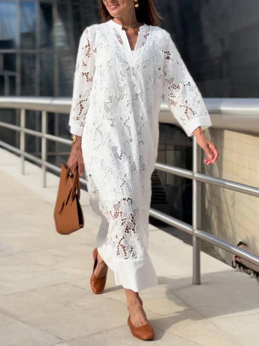 Maddalena | Abito midi floreale con scollo a V in stile glamour da spiaggia