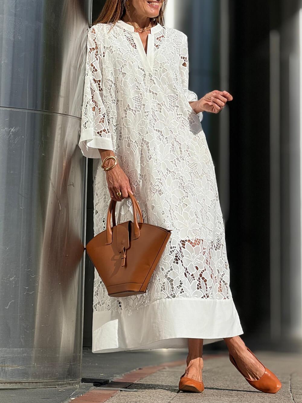 Maddalena | Abito midi floreale con scollo a V in stile glamour da spiaggia