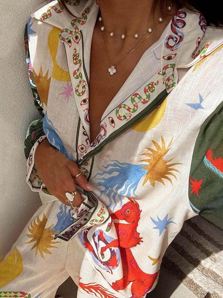 Brigida | Completo con maglia a maniche lunghe e pantaloni con vita elasticizzata