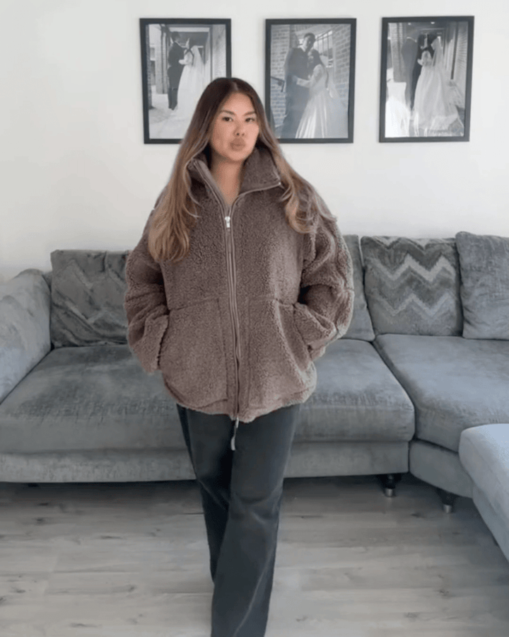 Alessia | Giacca teddy oversize con collo alto
