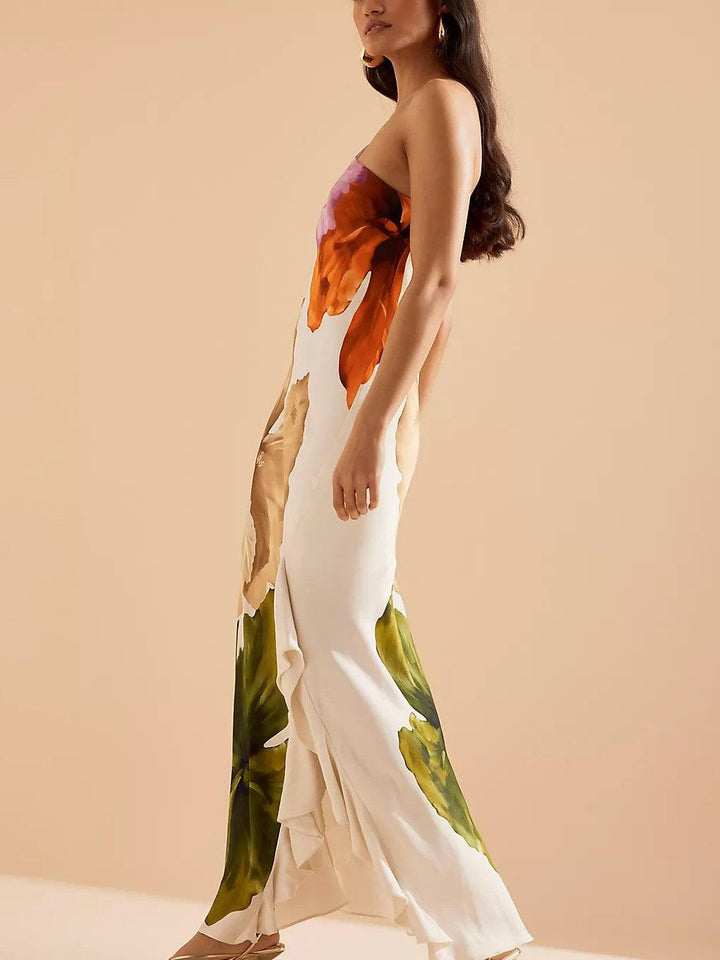 Marisa | Abito lungo elegante con stampa floreale e spalle scoperte