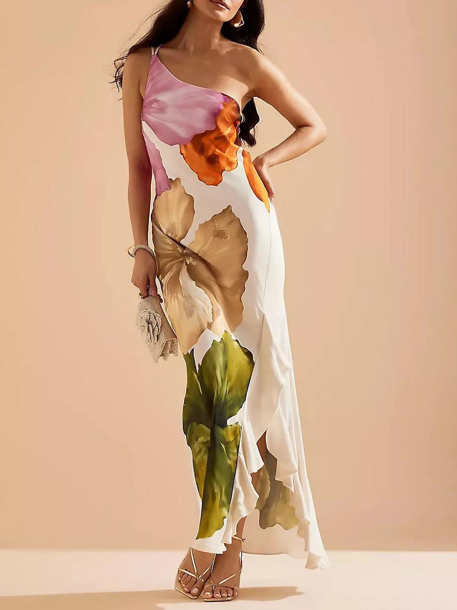 Marisa | Abito lungo elegante con stampa floreale e spalle scoperte