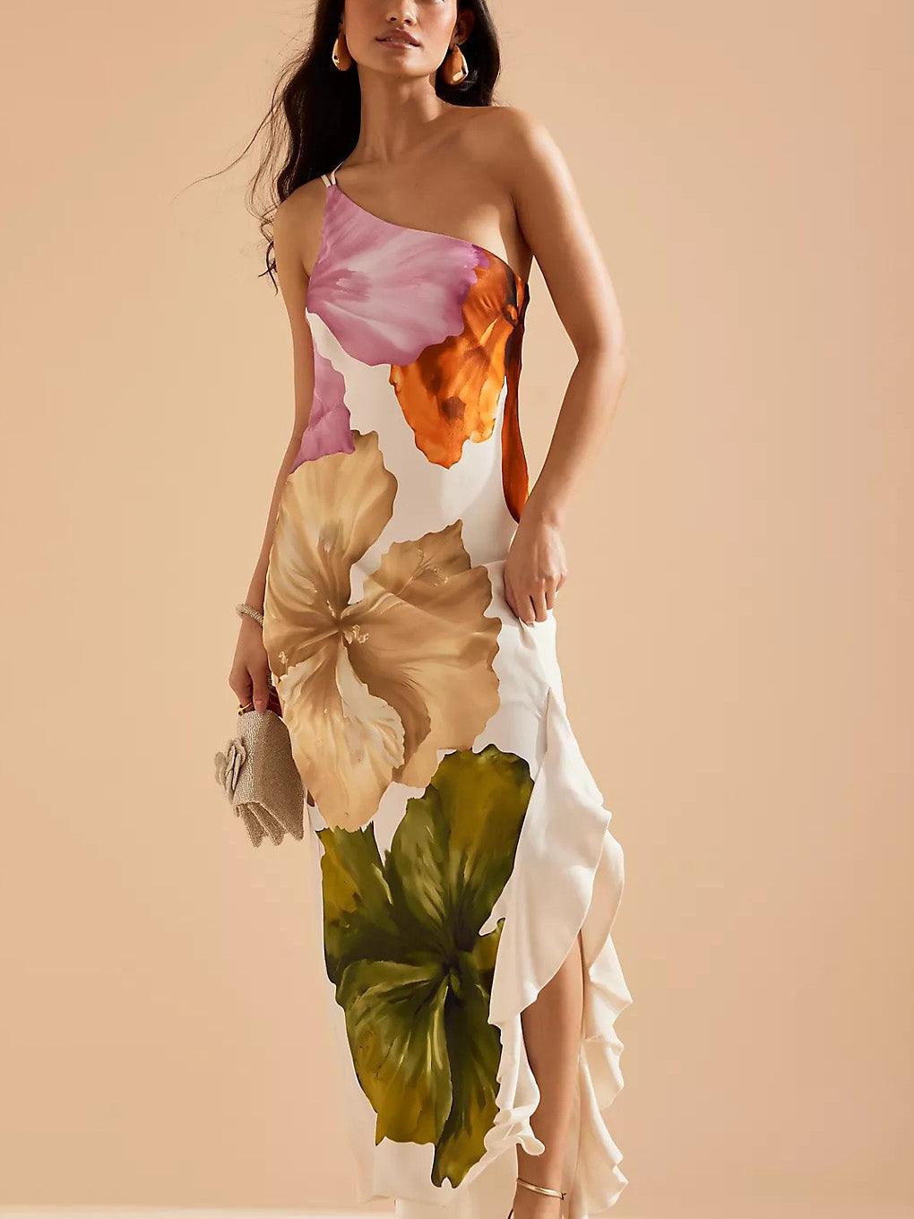 Marisa | Abito lungo elegante con stampa floreale e spalle scoperte