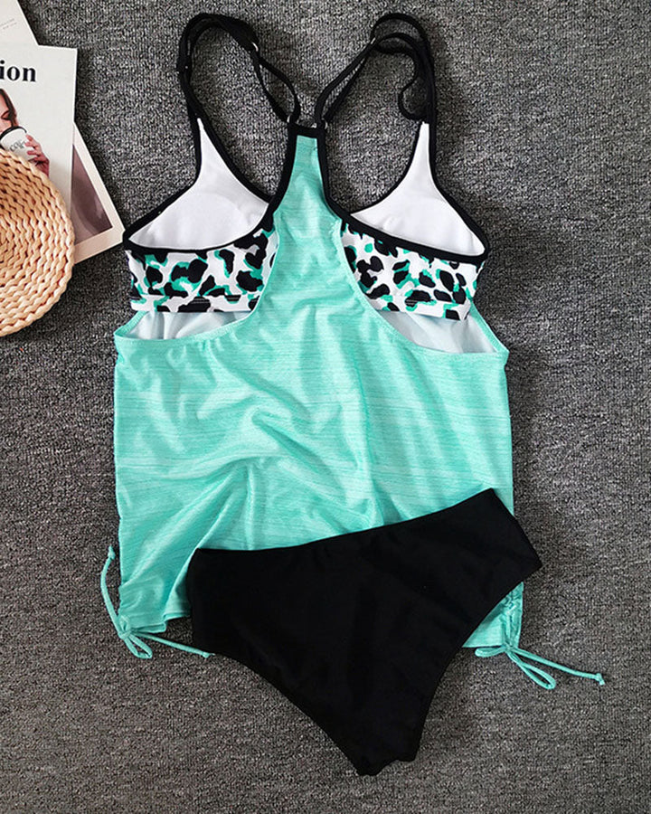 Sofia | Tankini con tinta unita e stampa leopardata