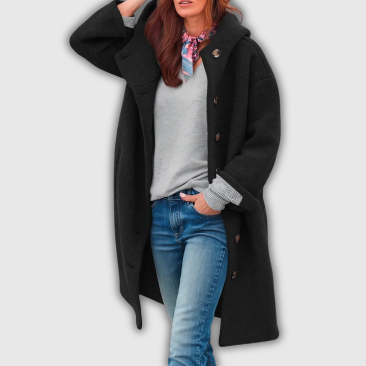 Benedetta | Cappotto lungo con cappuccio e bottoni