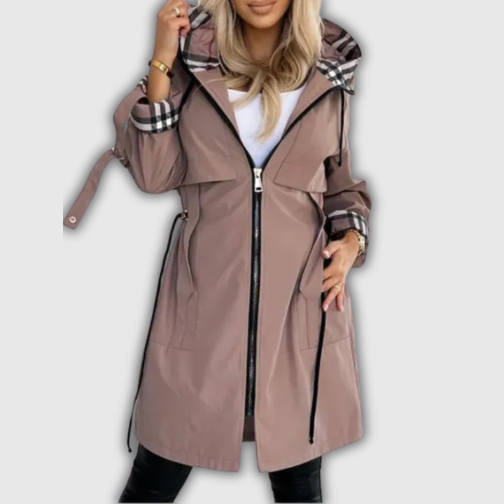 Ottavia | Cappotto con cappuccio e dettagli a quadri