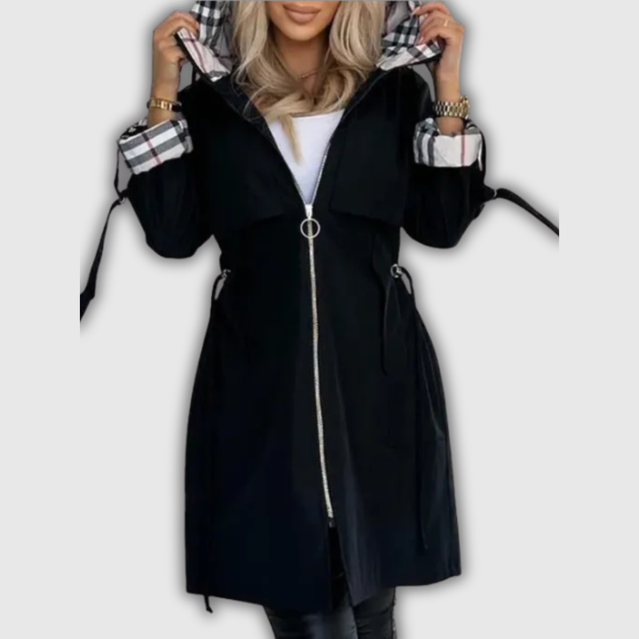 Ottavia | Cappotto con cappuccio e dettagli a quadri