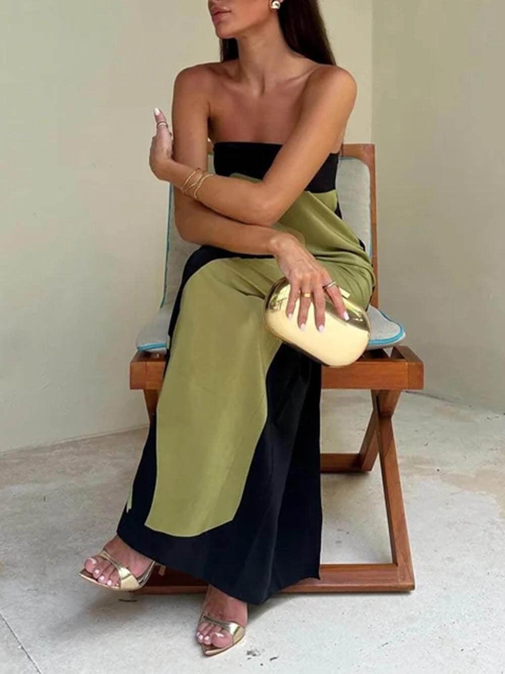 Orsola | Abito da sera lungo stampato senza maniche in stile costiero