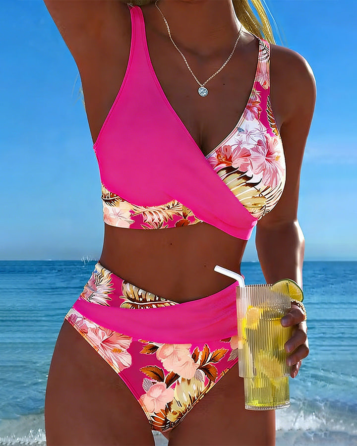 Maria | Bikini con fantasia floreale a contrasto e spacco
