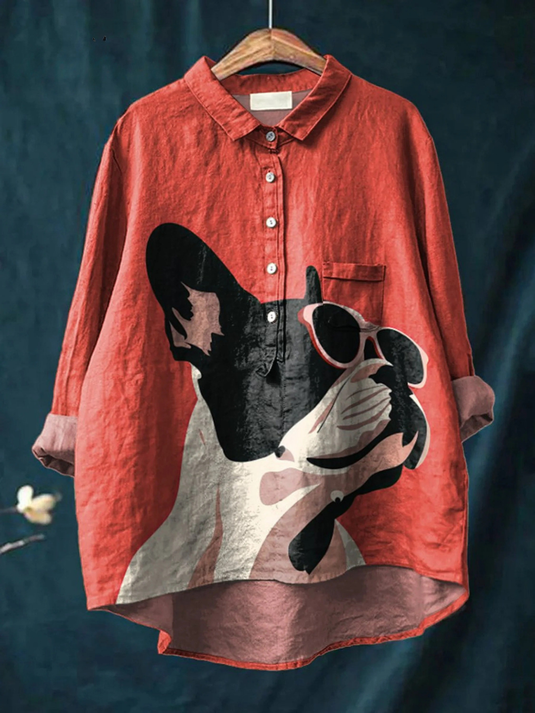 Paola | T-shirt casual con motivo decorativo di bulldog francese