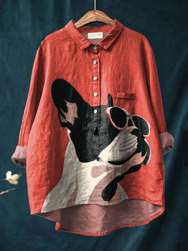 Paola | T-shirt casual con motivo decorativo di bulldog francese
