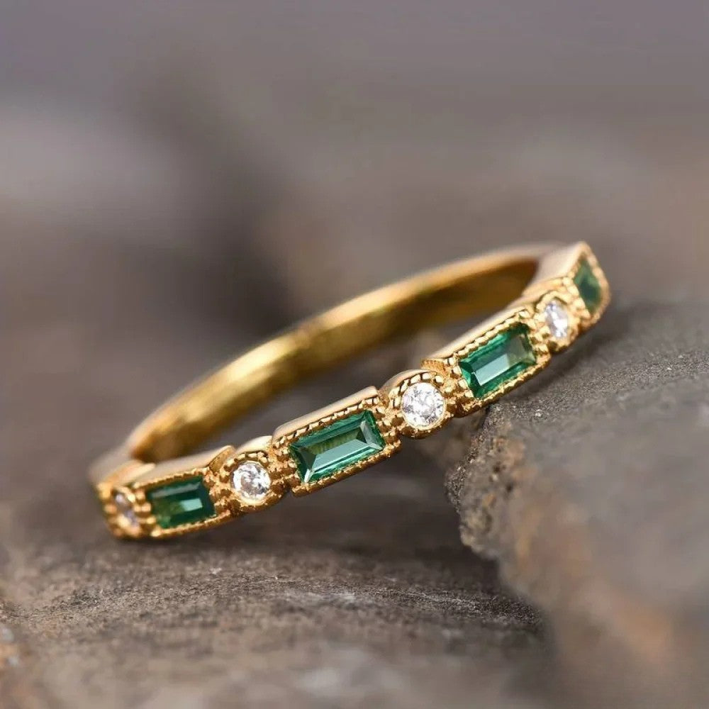 Monica | Anello rétro verde con intarsio