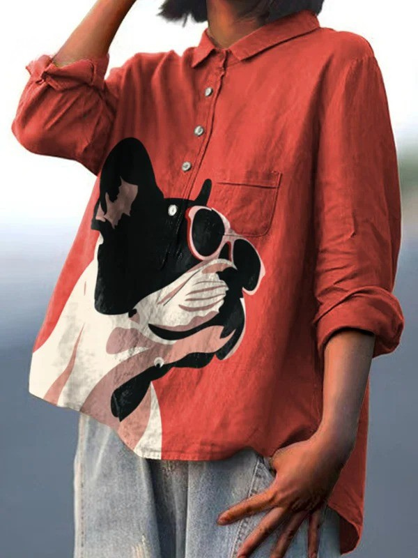 Paola | T-shirt casual con motivo decorativo di bulldog francese