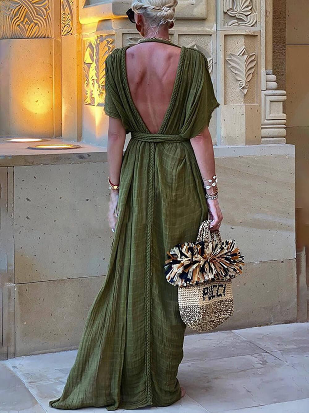 Daniela | Abito lungo con spacco, kimono e dettagli intrecciati