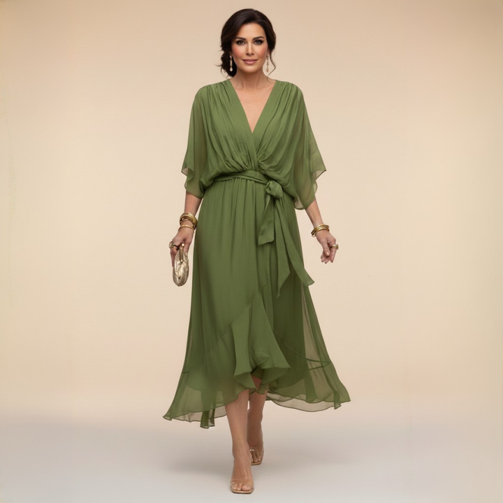 Regina | Abito in chiffon con scollo a V