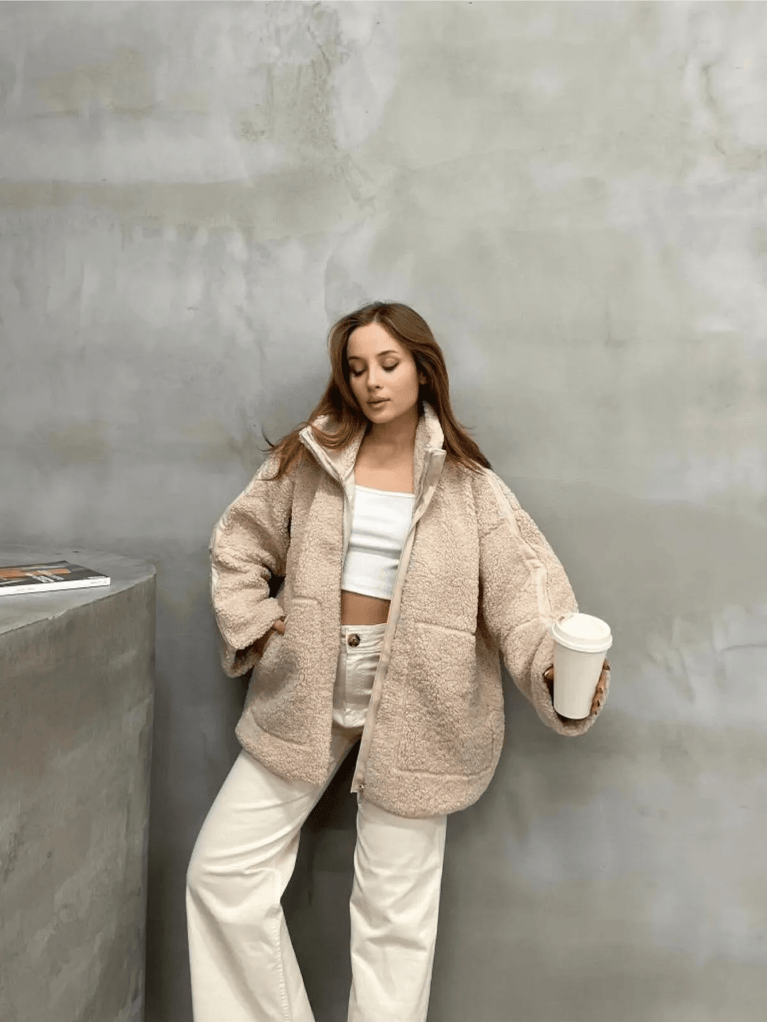 Alessia | Giacca teddy oversize con collo alto