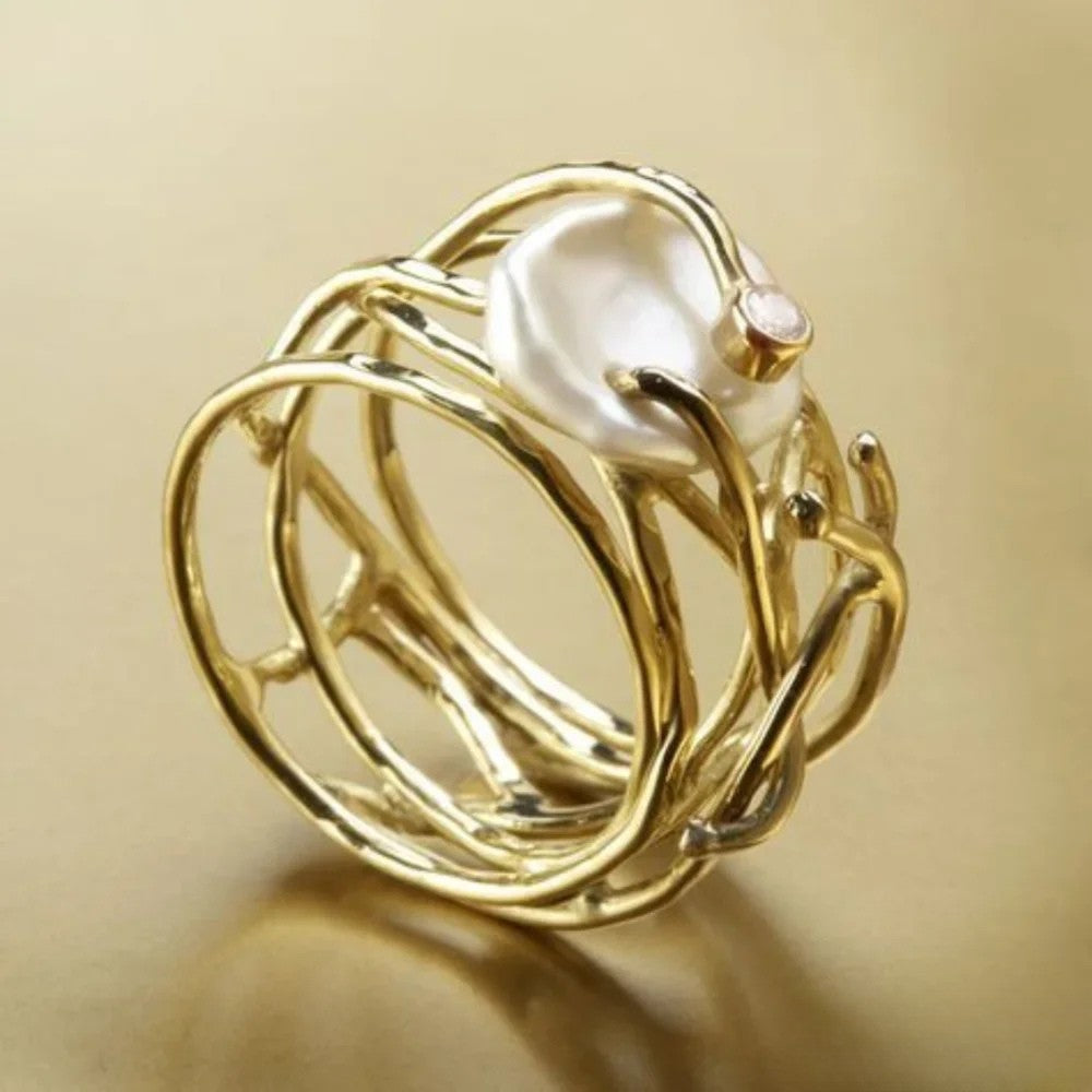 Rosalia | Anello sottile in stile antico con perla