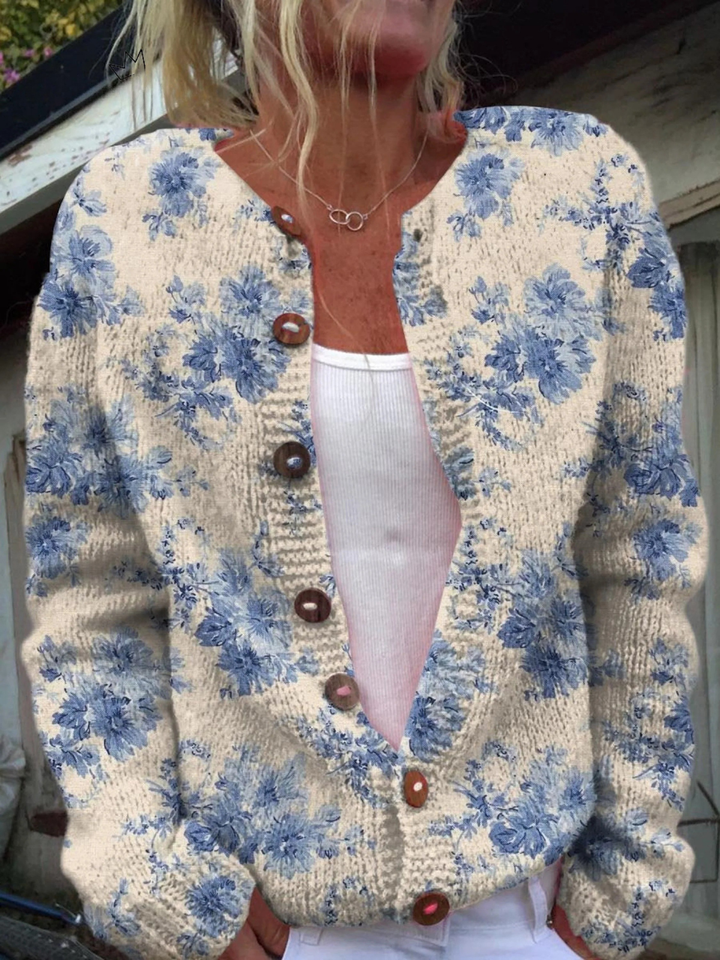 Regina | Cardigan con stampa artistica floreale e bottoni