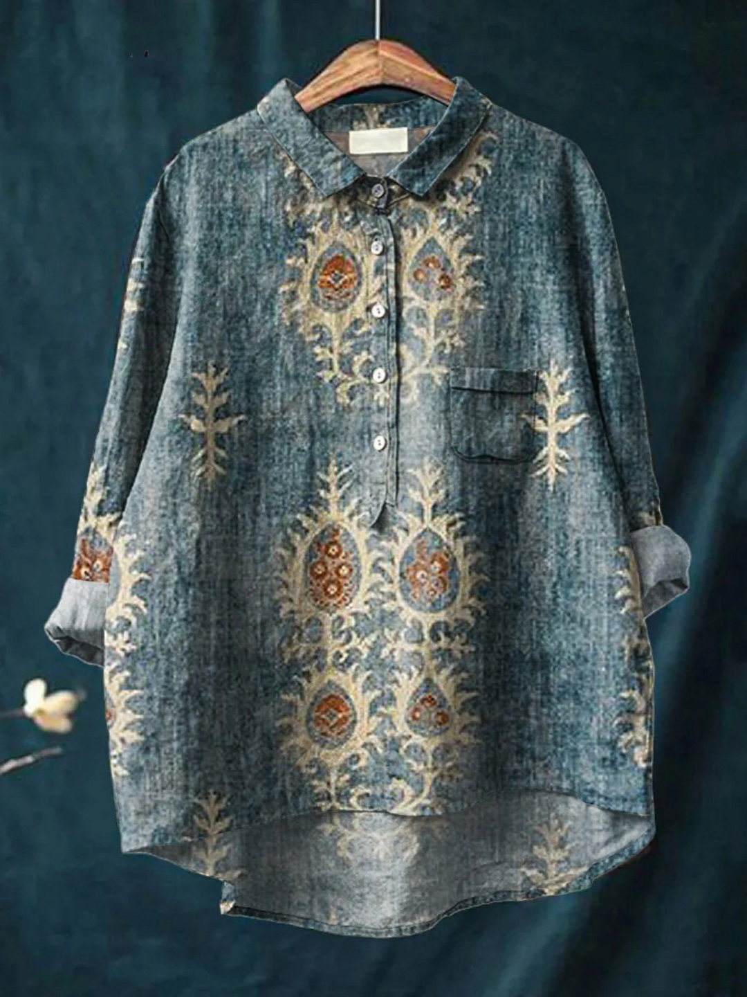 Rosa | Blusa casual da donna con stampa floreale etnica vintage