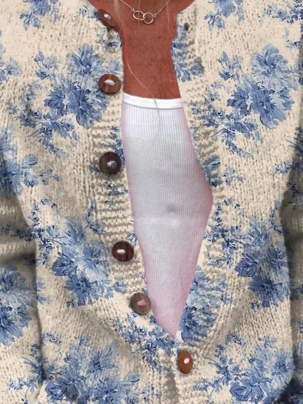 Regina | Cardigan con stampa artistica floreale e bottoni