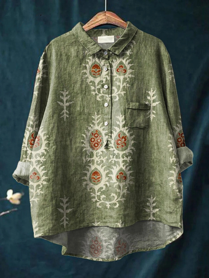 Rosa | Blusa casual da donna con stampa floreale etnica vintage