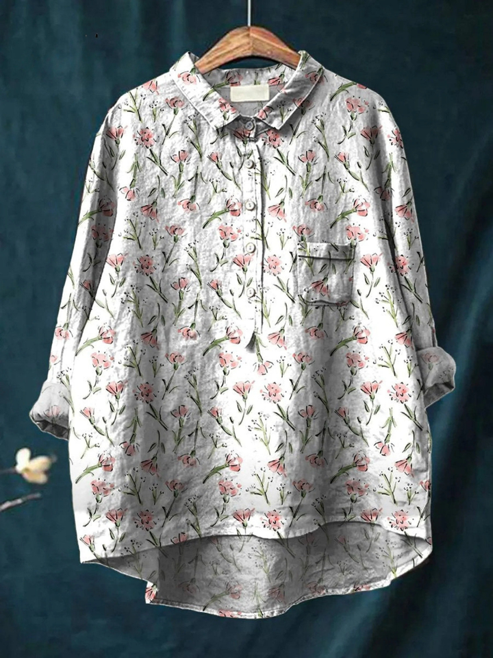 Paola | Blusa casual da donna con fiori primaverili rosa