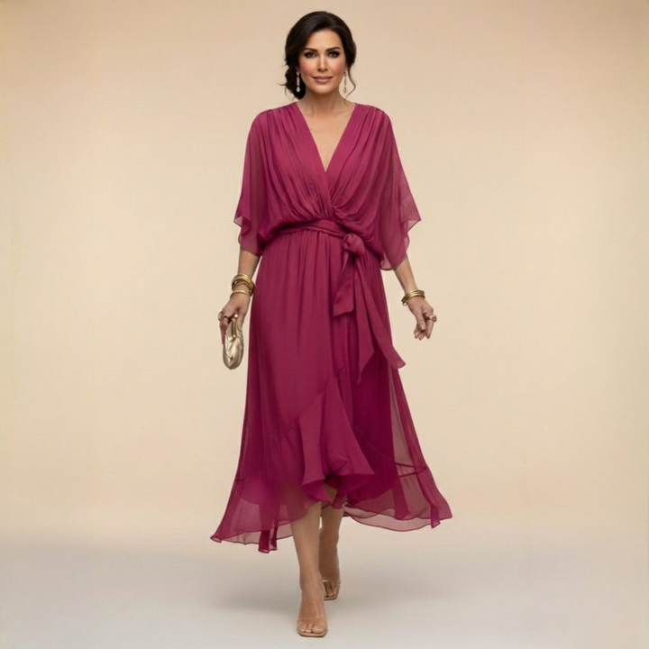 Regina | Abito in chiffon con scollo a V