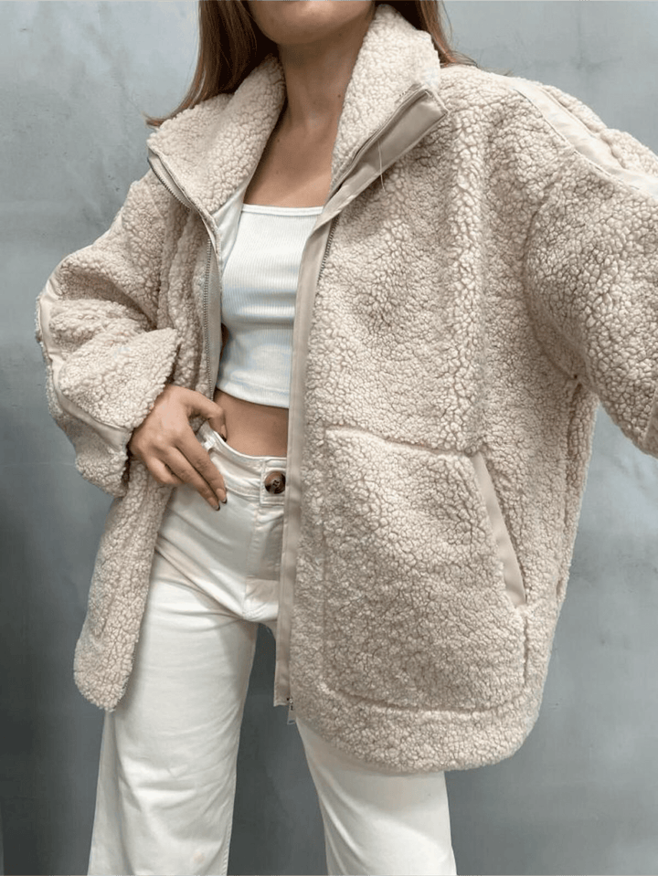 Alessia | Giacca teddy oversize con collo alto
