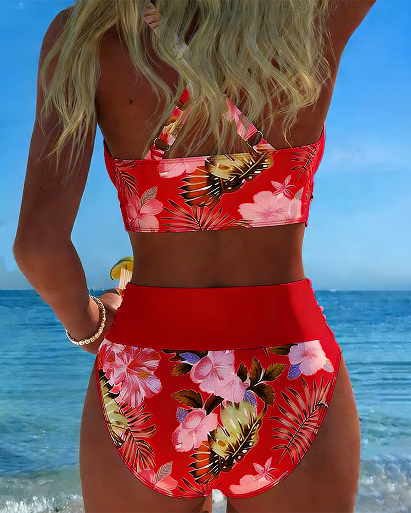 Maria | Bikini con fantasia floreale a contrasto e spacco