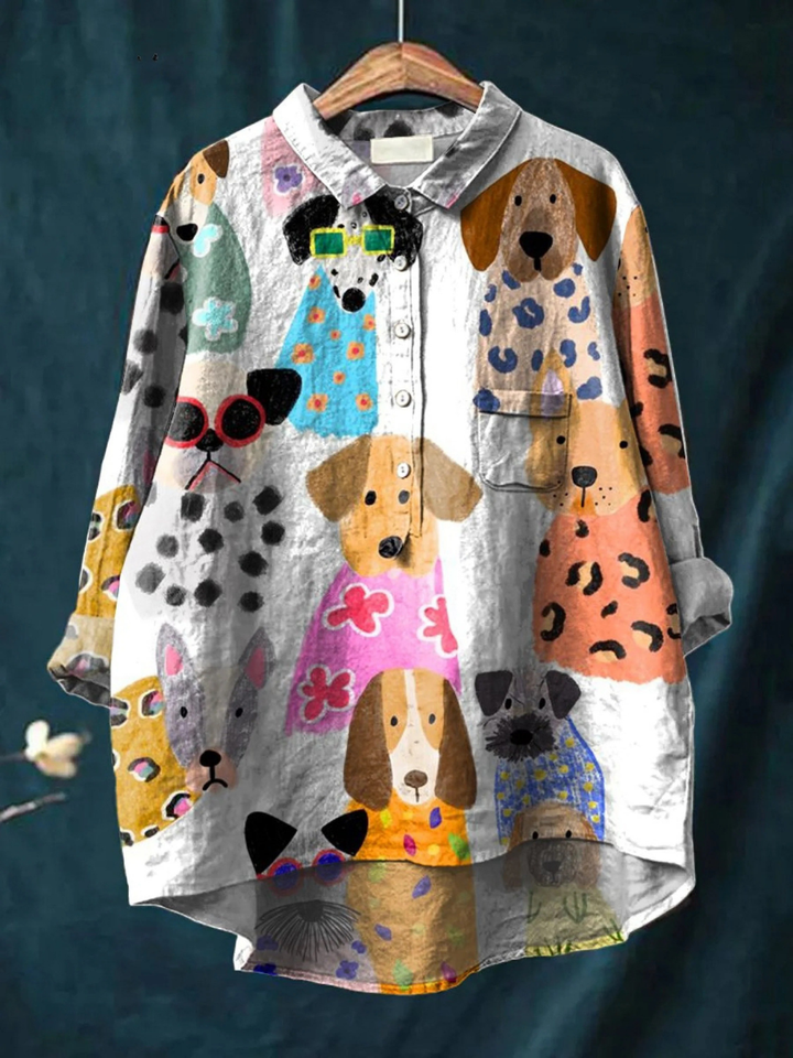 Ida | Blusa casual con cane multicolore in stile fumetto