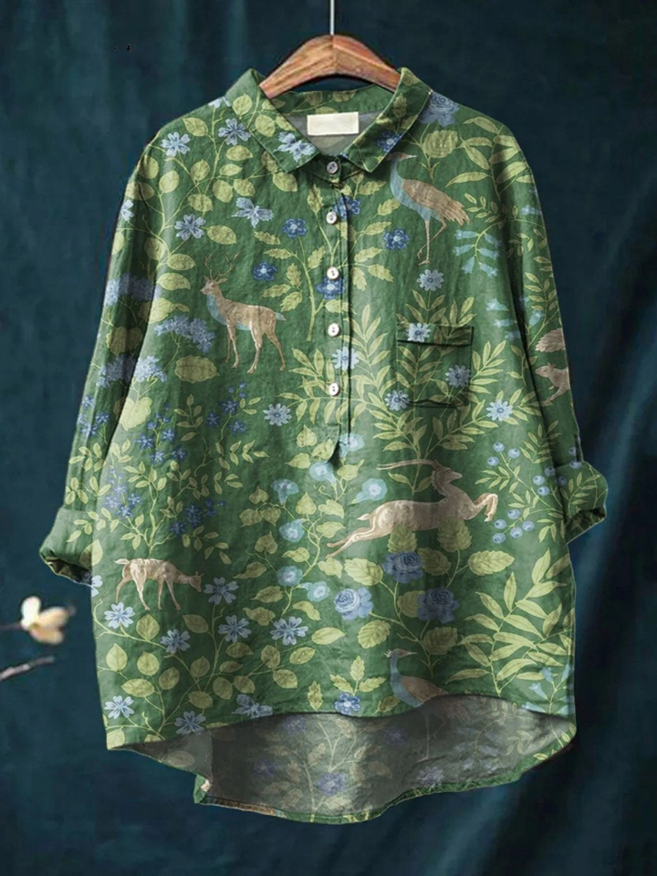 Carlotta | T-shirt casual con stampa vintage di fiori e animali