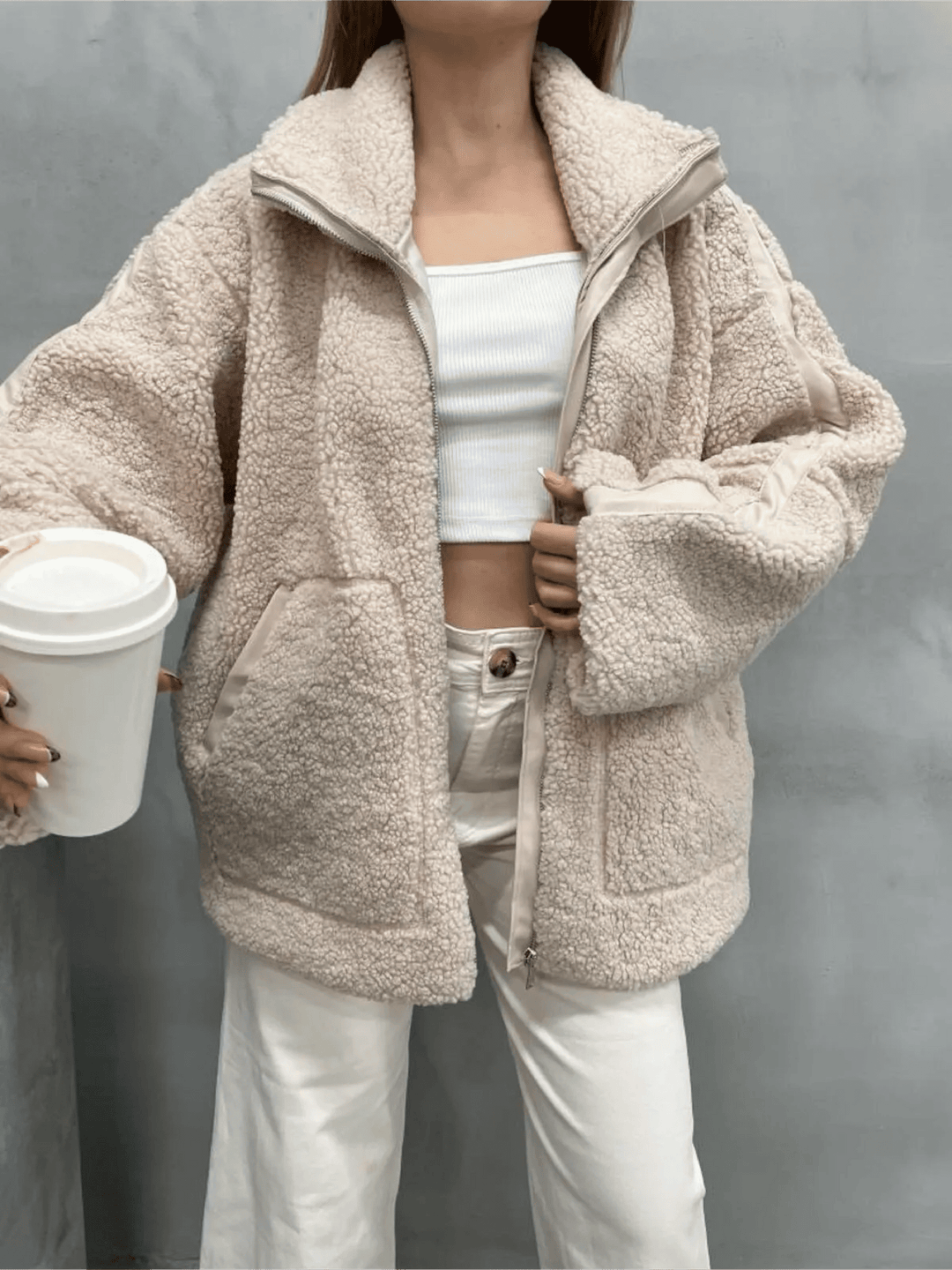 Alessia | Giacca teddy oversize con collo alto