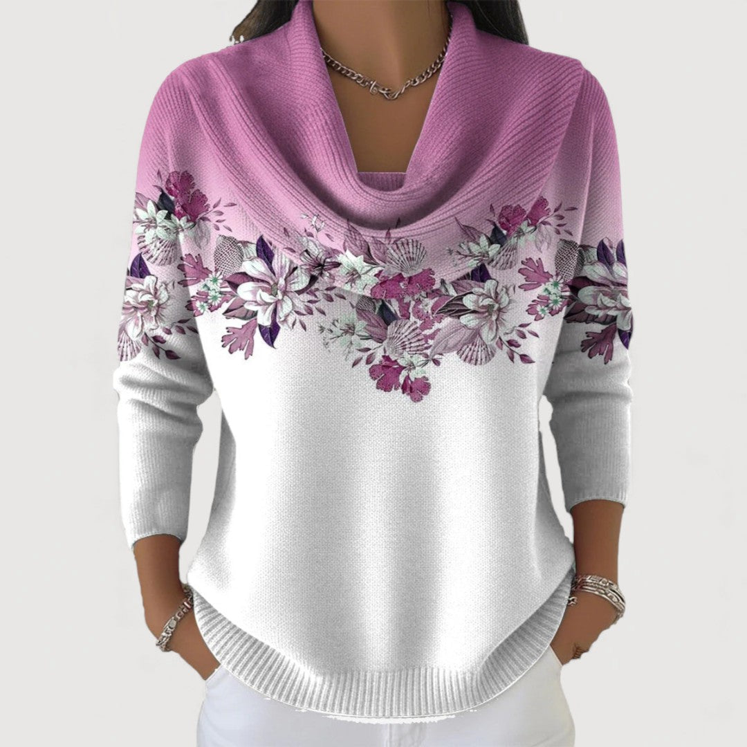 Dorotea | Maglione Floreale con Collo Rovesciato
