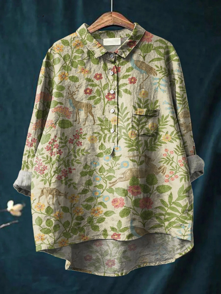 Carlotta | T-shirt casual con stampa vintage di fiori e animali