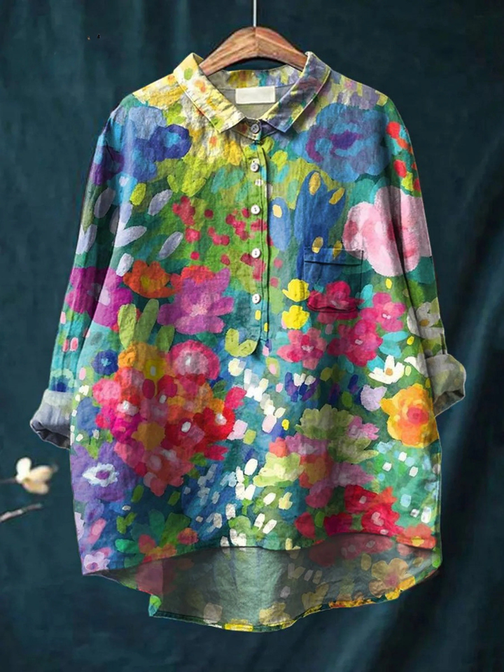 Rosa | Blusa casual da donna vintage con fantasia floreale