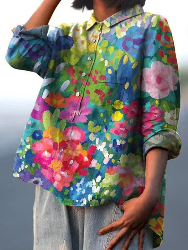 Rosa | Blusa casual da donna vintage con fantasia floreale