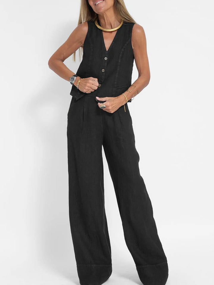 Rosa | Completo con gilet abbottonato e pantaloni ampi