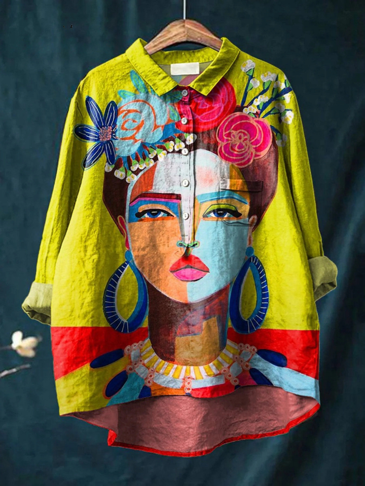 Marta | T-shirt casual con ritratto di Frida in stile pittura a olio