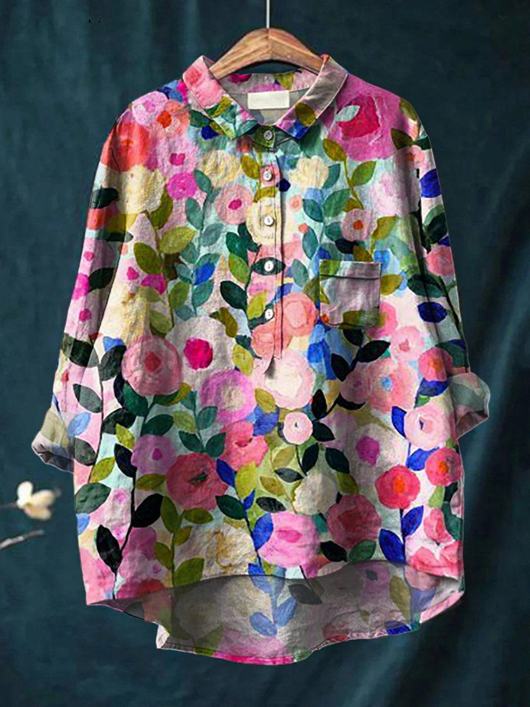 Rosa | Blusa casual da donna con stampa floreale primaverile multicolore