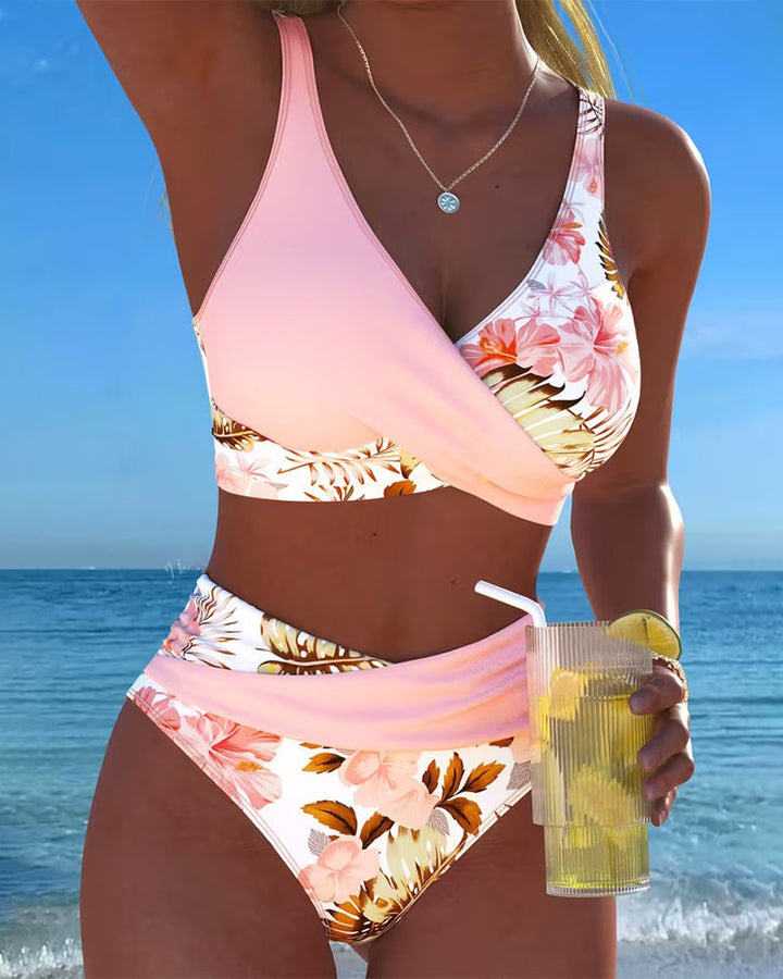 Maria | Bikini con fantasia floreale a contrasto e spacco