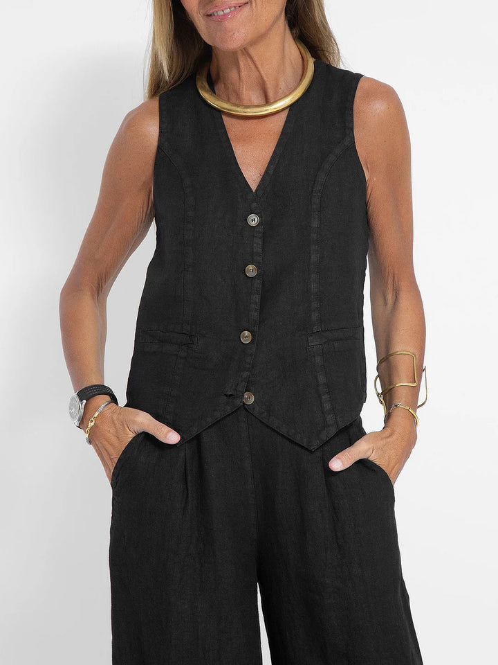 Rosa | Completo con gilet abbottonato e pantaloni ampi