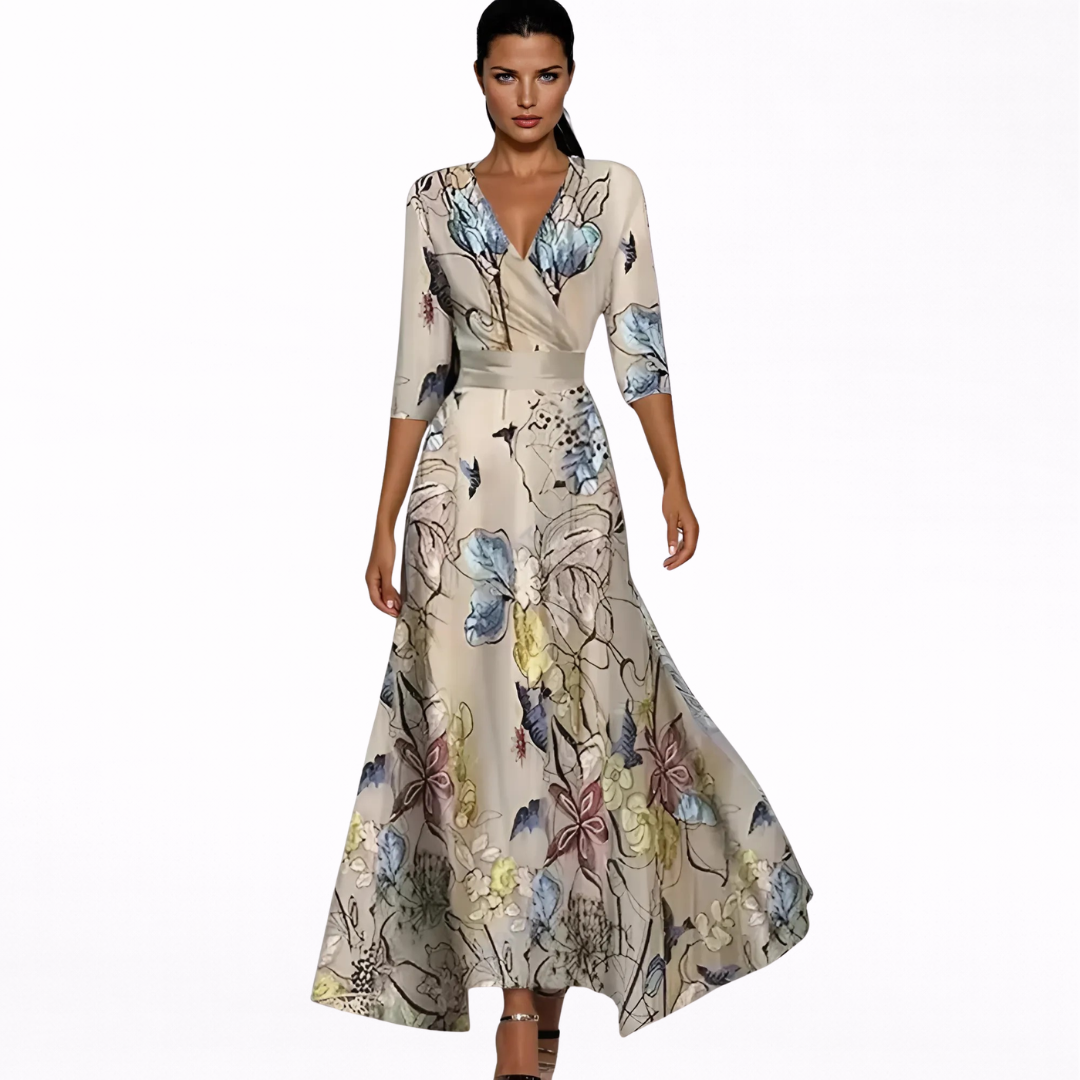 Edvige | Abito lungo elegante con fantasia floreale
