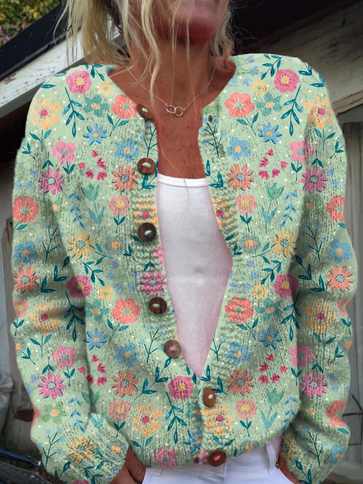 Piera | Cardigan con stampa floreale e bottoni